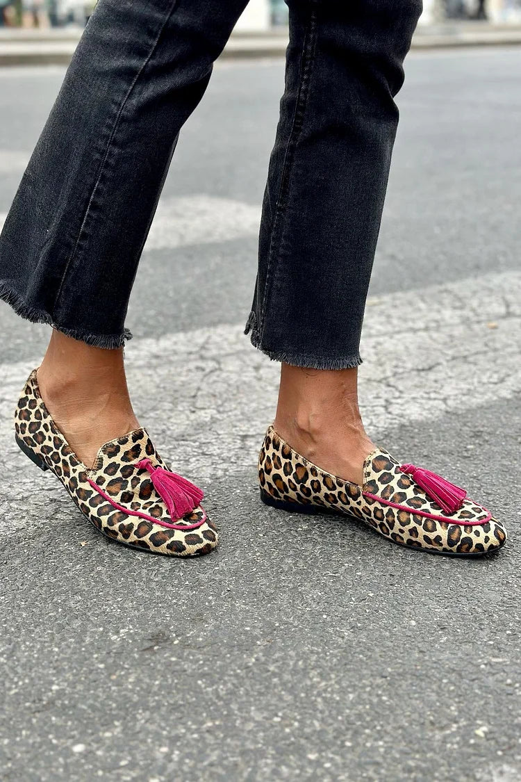 Rihanna - Mocasines de piel con estampado de leopardo