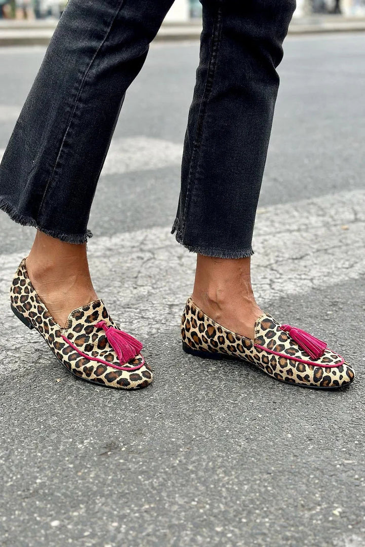 Rihanna - Mocasines de piel con estampado de leopardo