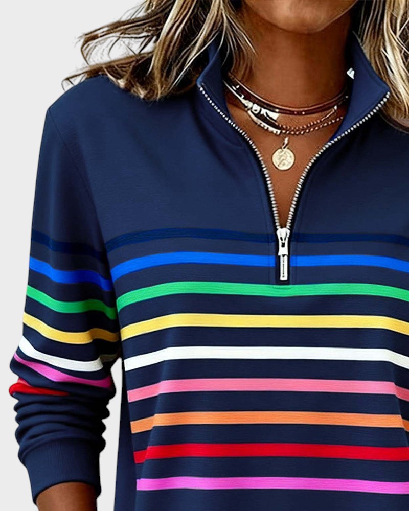 Raquel™ | Sudadera de rayas con media cremallera