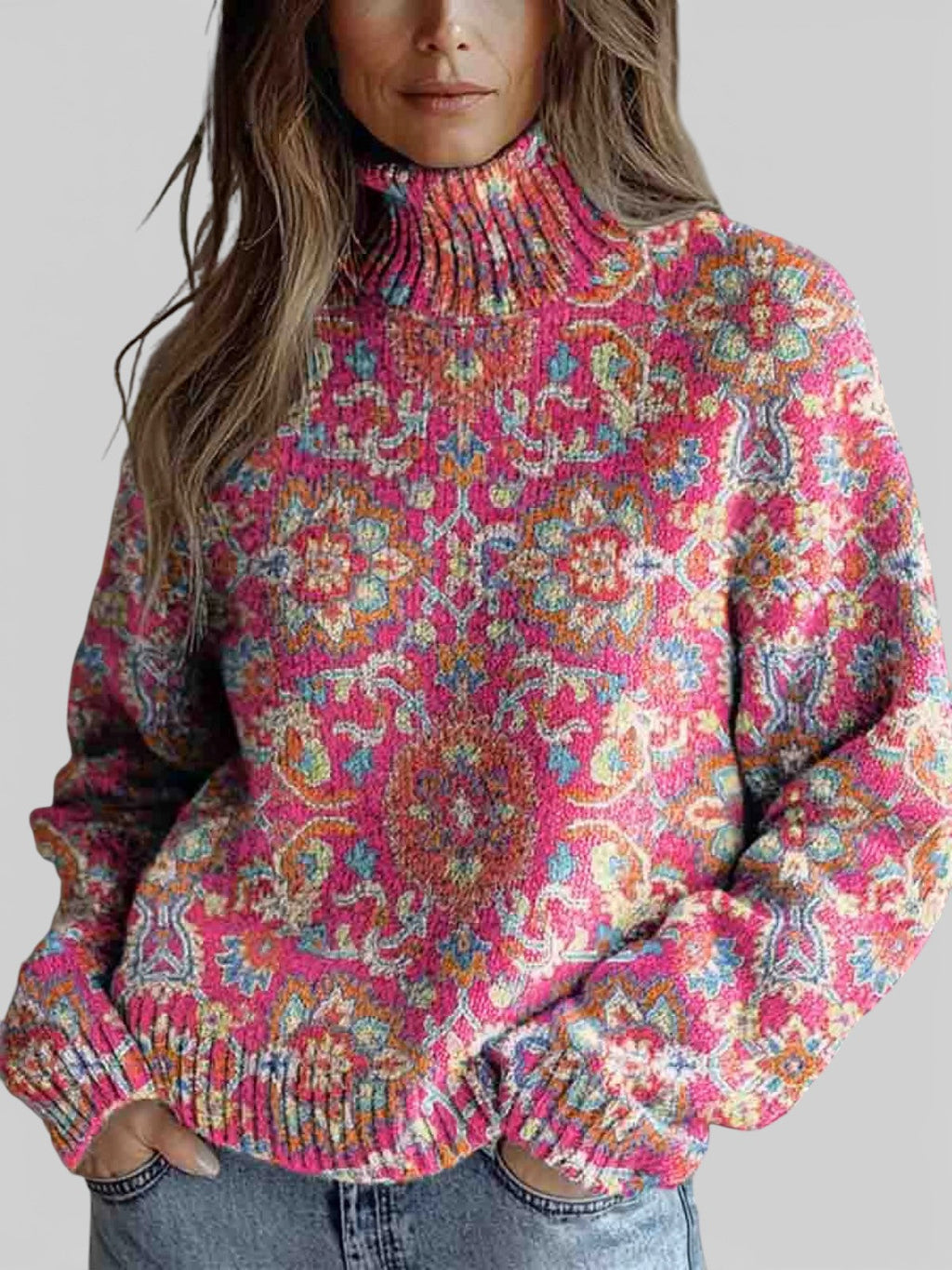 Claudia™ | Jersey floral de cuello alto