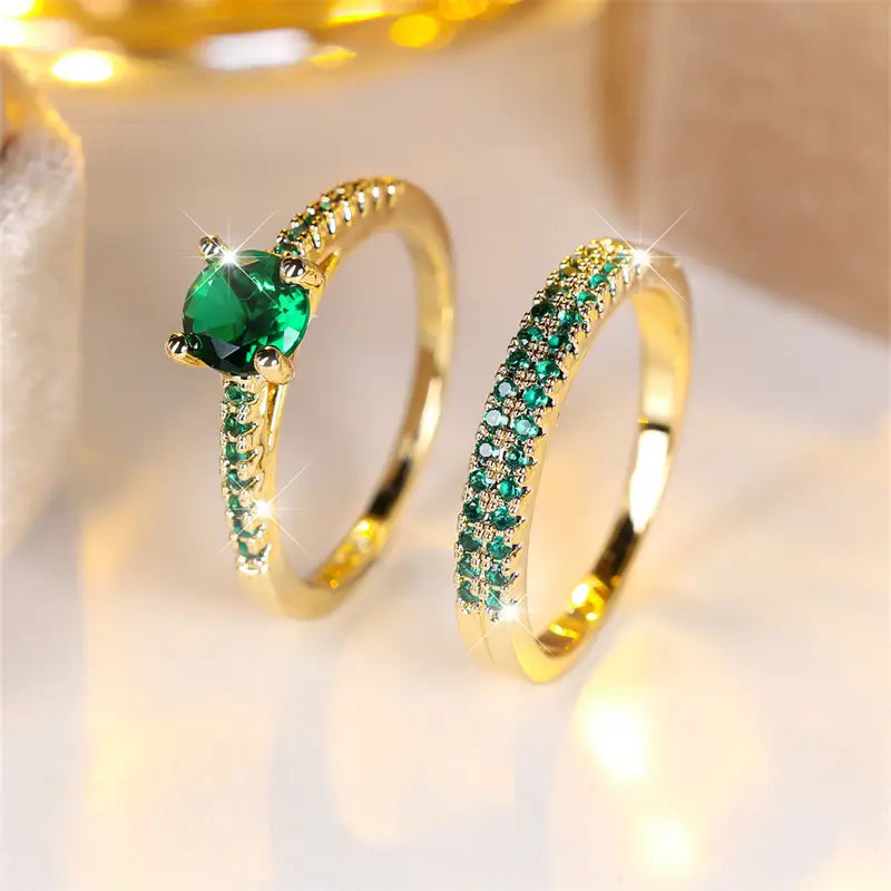 Set de Anillos Dúo con Esmeralda en Oro
