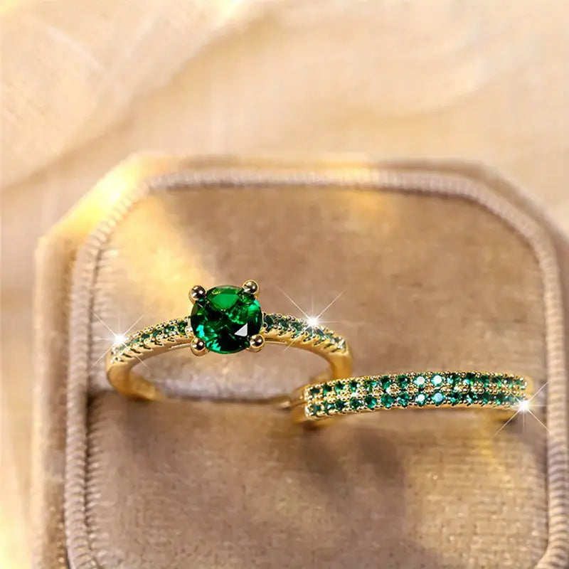 Conjunto de Anillos Dúo con Esmeralda en Oro