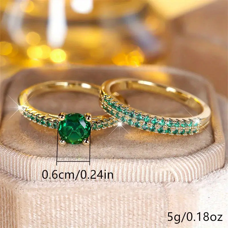 Set de Anillos Dúo con Esmeralda en Oro