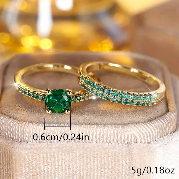 Set de Anillos Dúo con Esmeralda en Oro