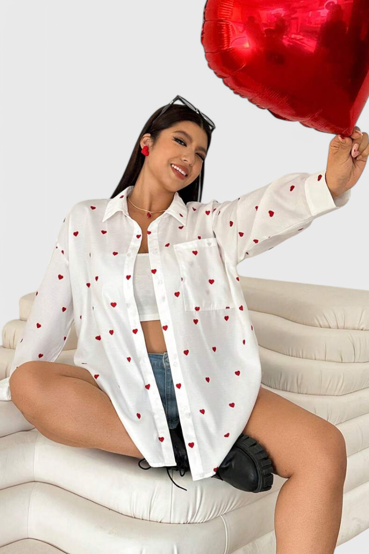 Blusa de Algodón Bordada Rhiannon con Corazones