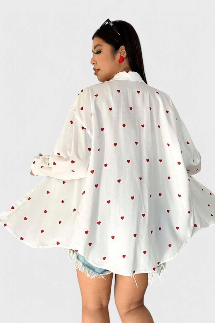 Blusa de Algodón Bordada Rhiannon con Corazones