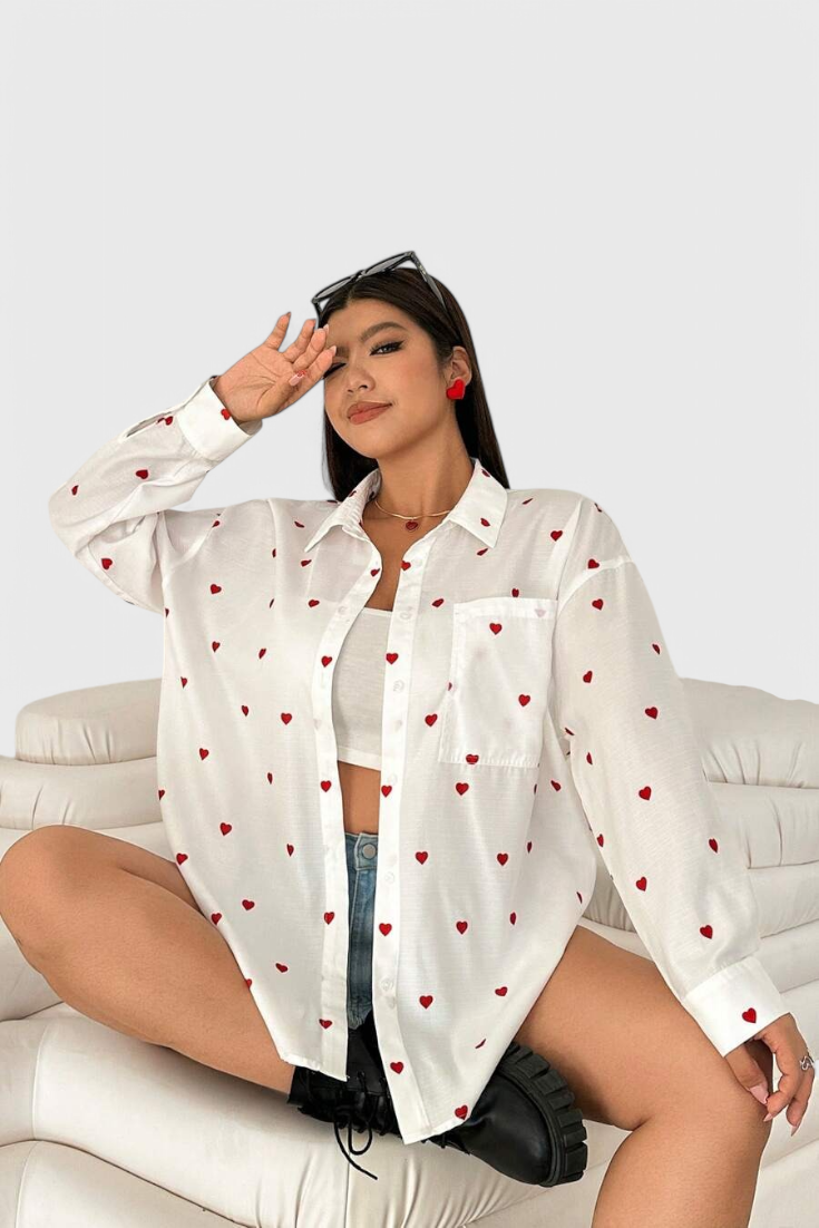 Blusa de Algodón Bordada Rhiannon con Corazones
