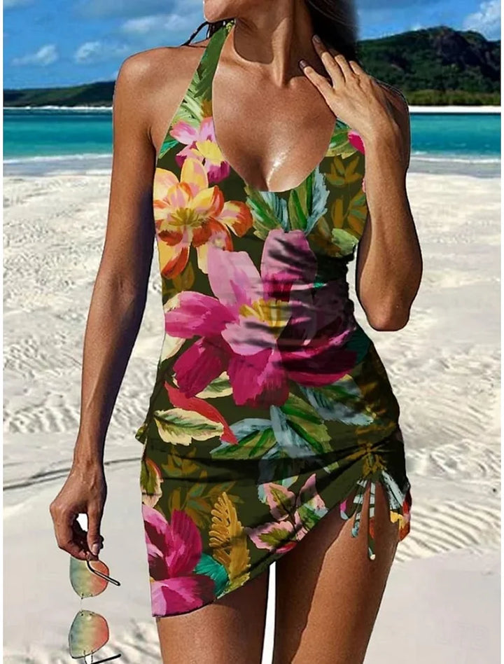 Fiesta – Tankini gráfico floral con short, efecto vientre plano