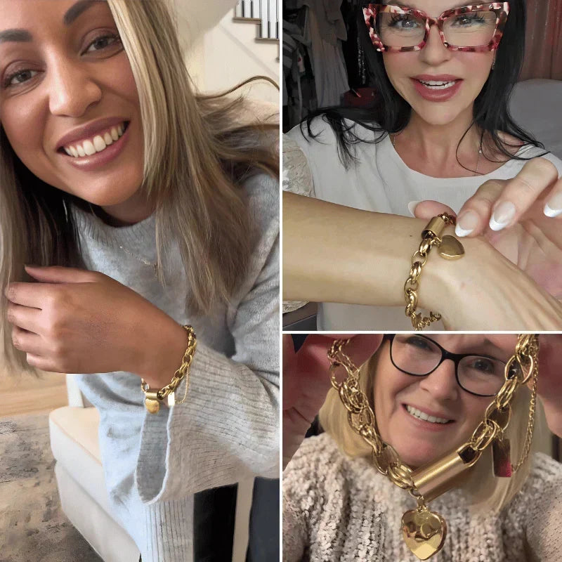Pulsera gruesa en forma de corazón de oro