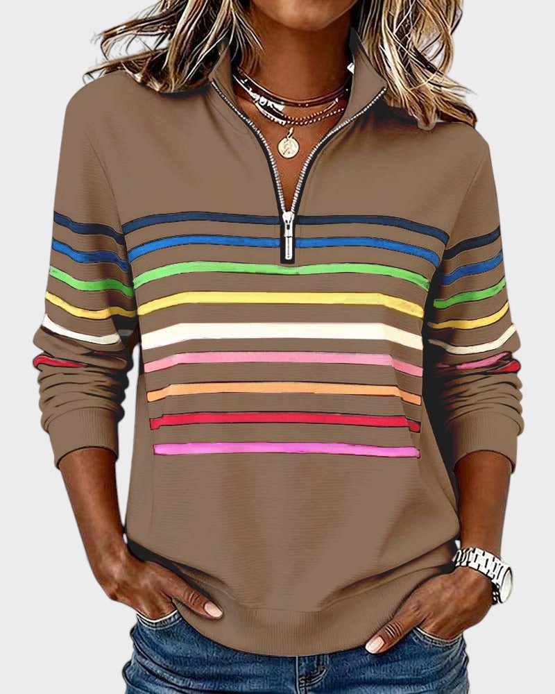 Raquel™ | Sudadera de rayas con media cremallera
