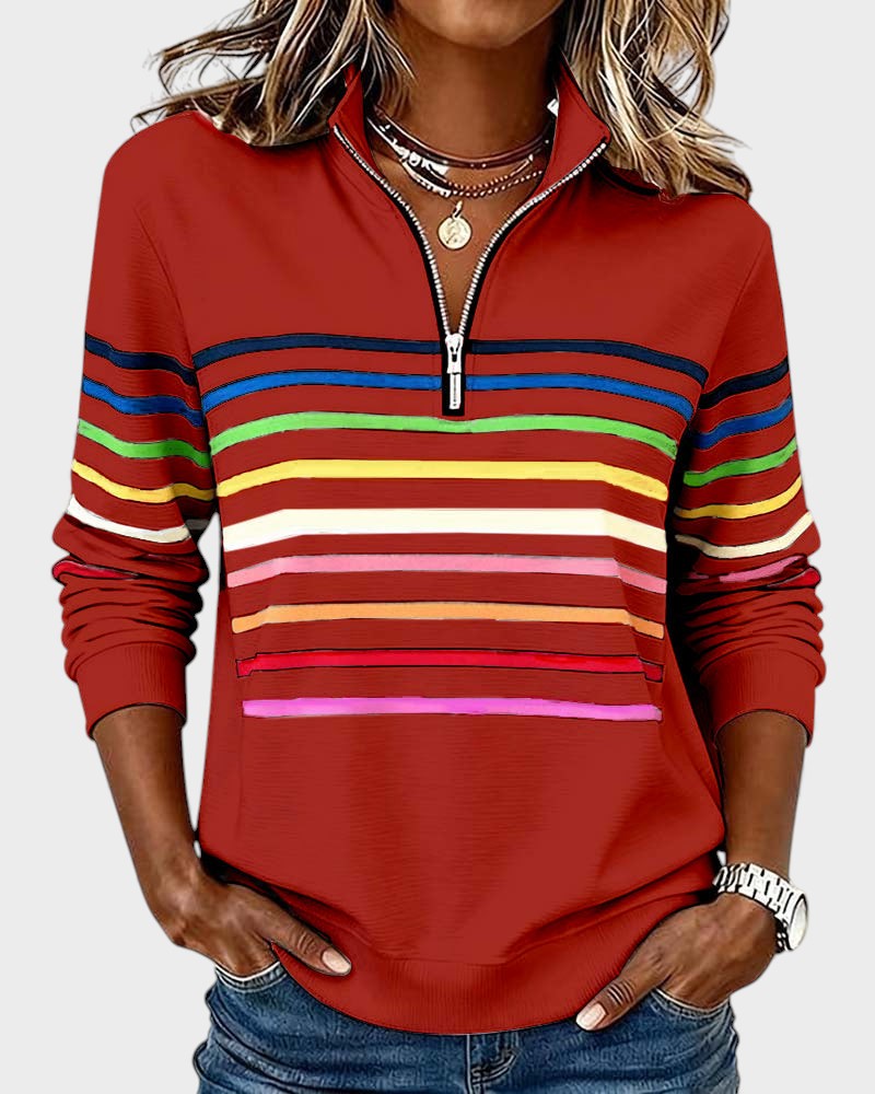 Raquel™ | Sudadera de rayas con media cremallera
