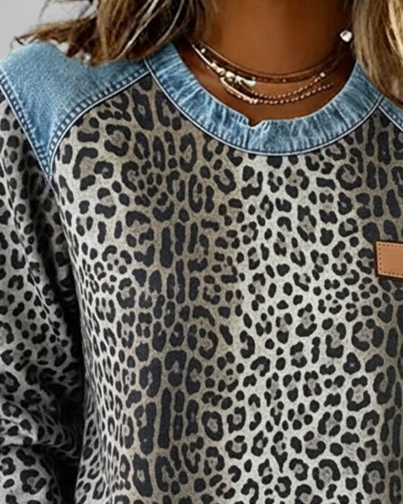 Marta™ | Sudadera denim con estampado leopardo