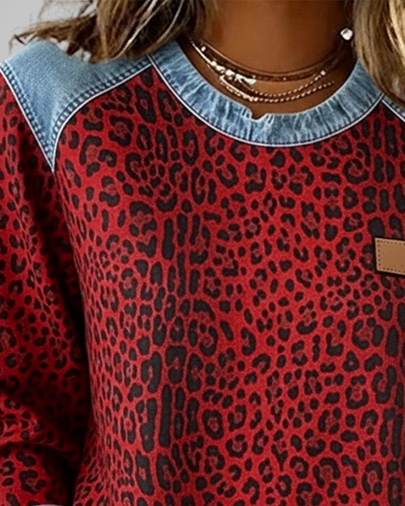Marta™ | Sudadera denim con estampado leopardo