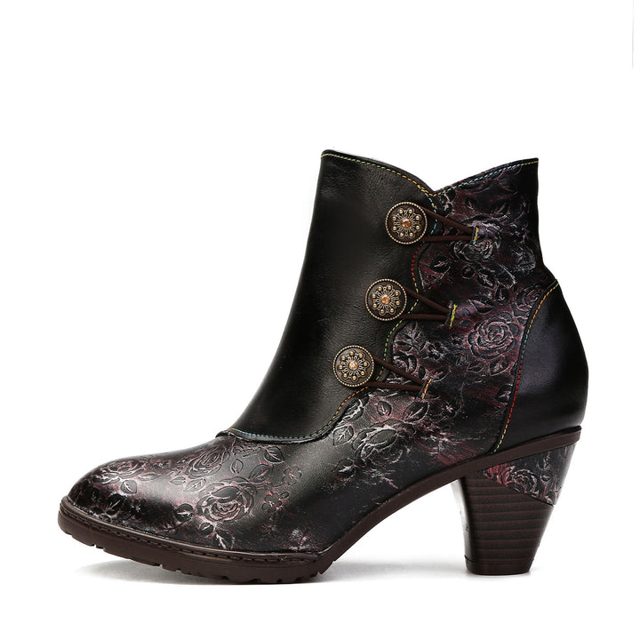 Gisela — Botines Retro con Botones Florales