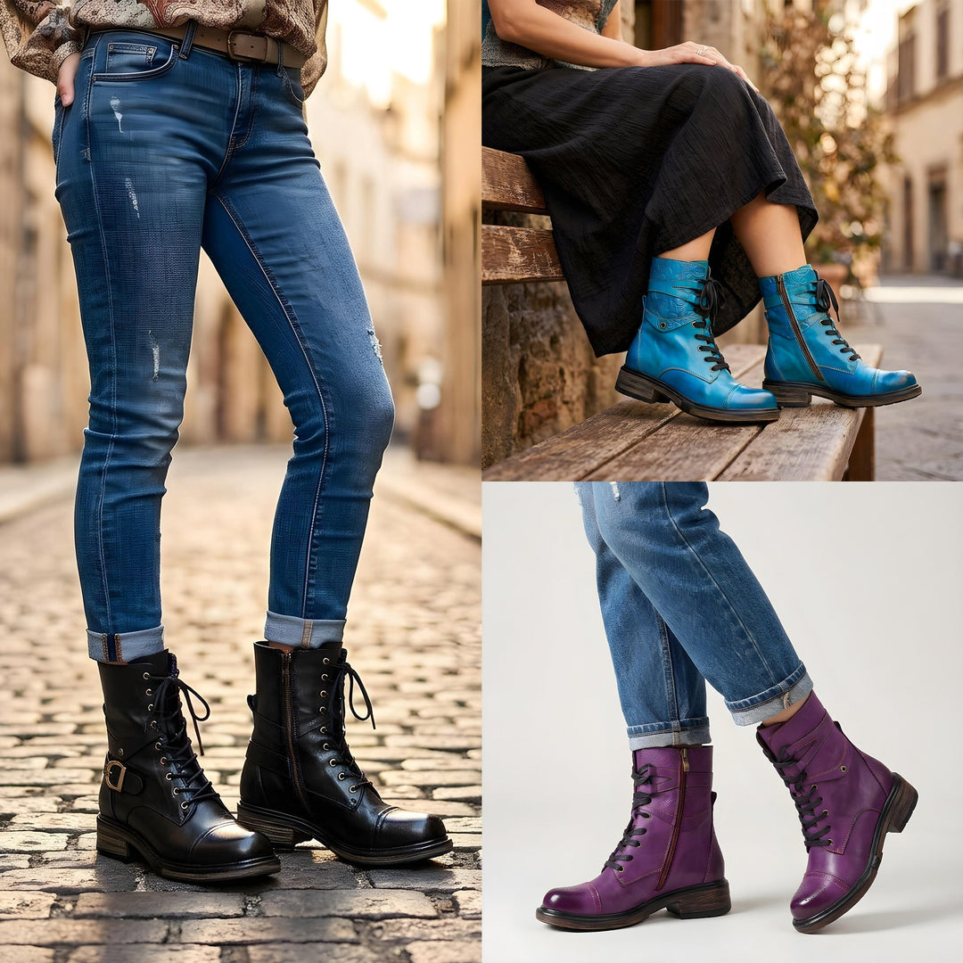 Iria — Botines Cómodos con Cordones y Cremallera