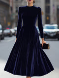 Julie | Vestido Midi de Manga Larga en Azul Marino