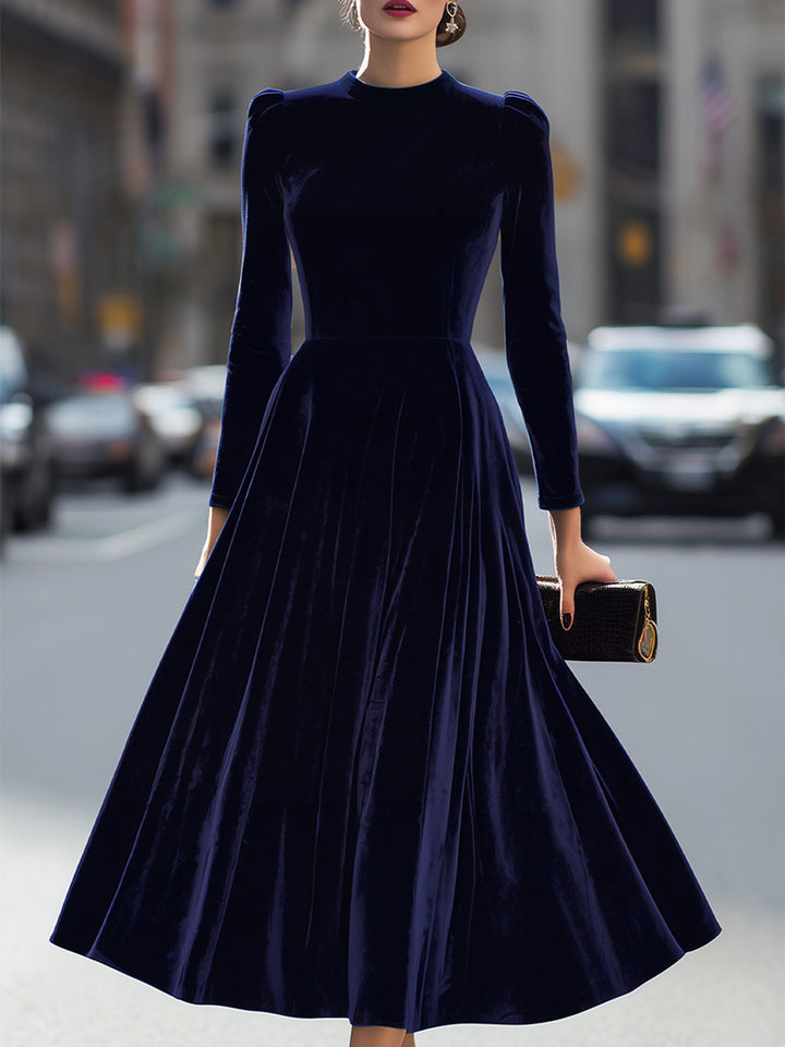 Julie | Vestido Midi de Manga Larga en Azul Marino