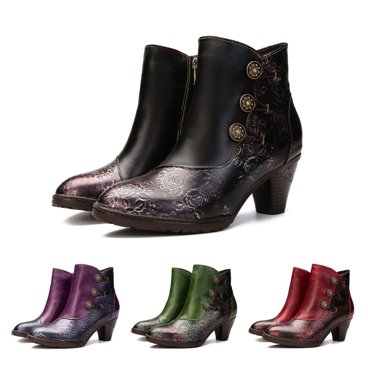 Gisela — Botines Retro con Botones Florales