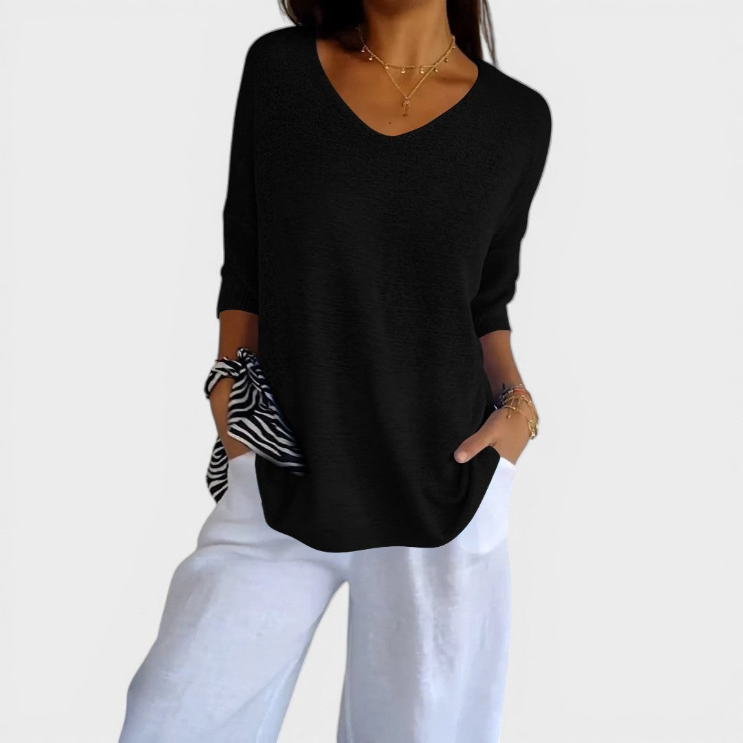 Rosa™ | Top De Punto Liso Con Cuello En V