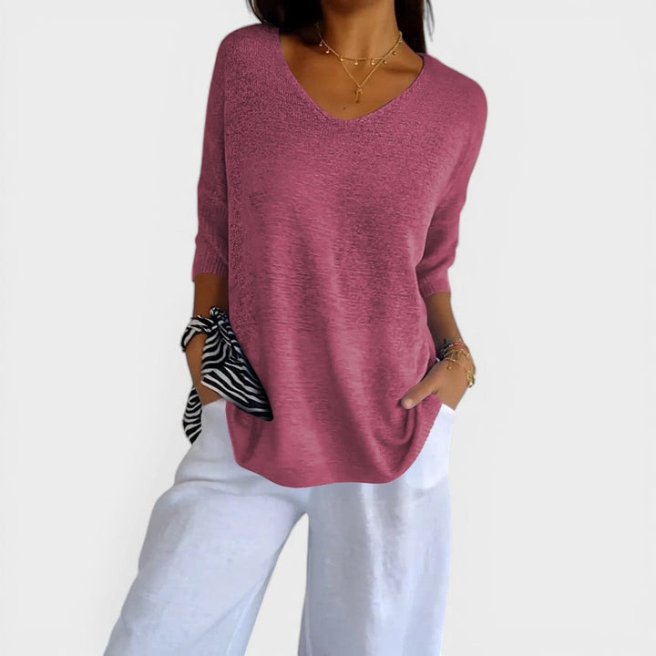 Rosa™ | Top De Punto Liso Con Cuello En V