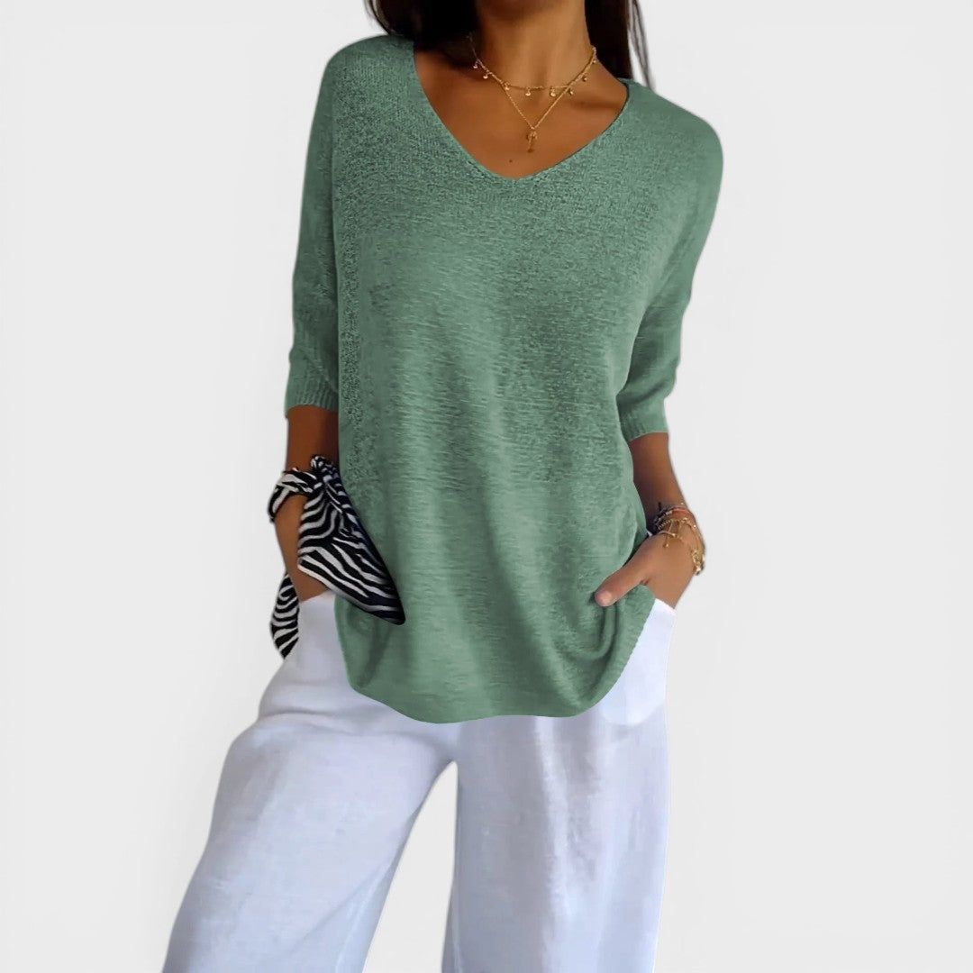 Rosa™ | Top De Punto Liso Con Cuello En V