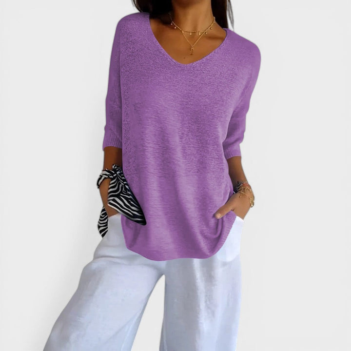 Rosa™ | Top De Punto Liso Con Cuello En V
