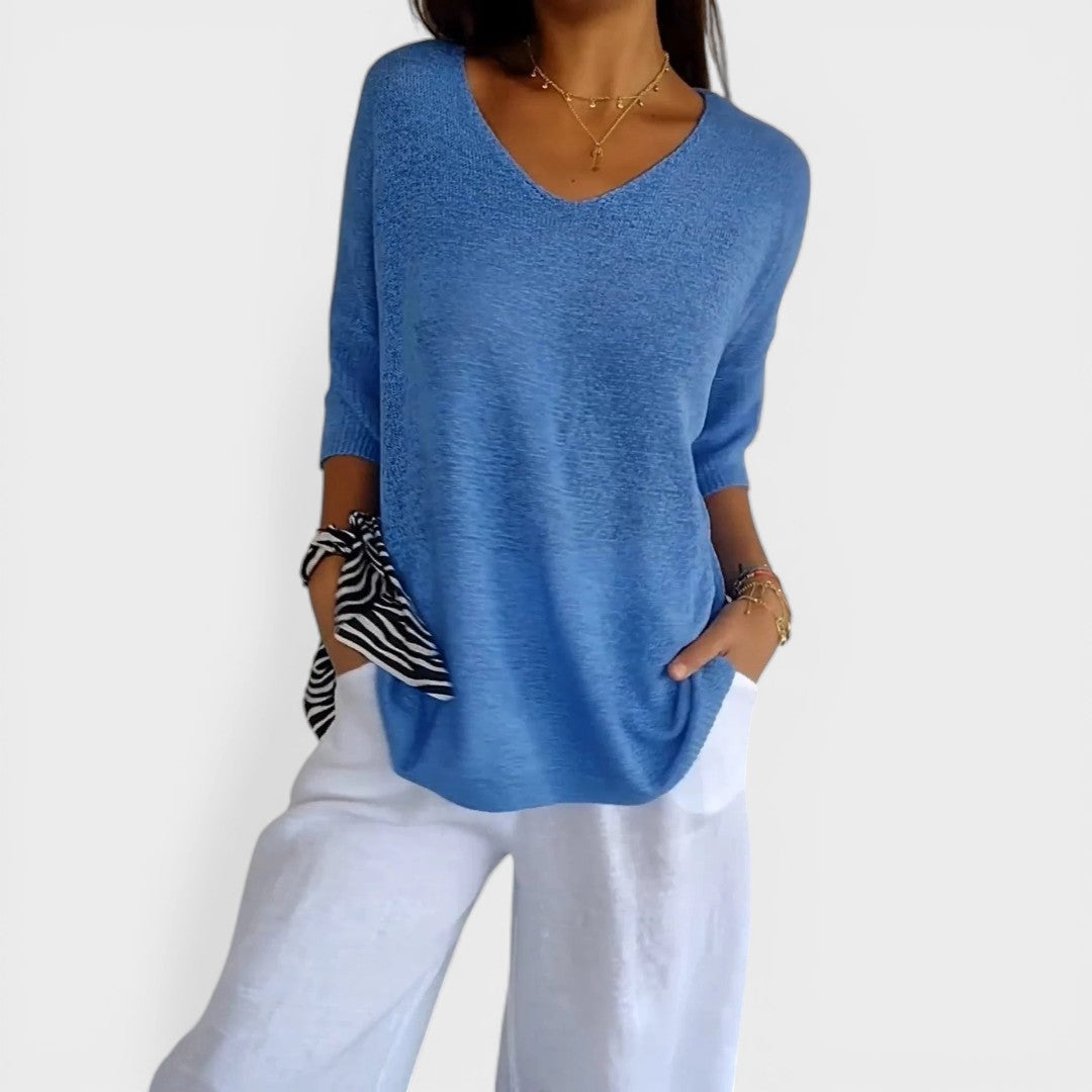Rosa™ | Top De Punto Liso Con Cuello En V