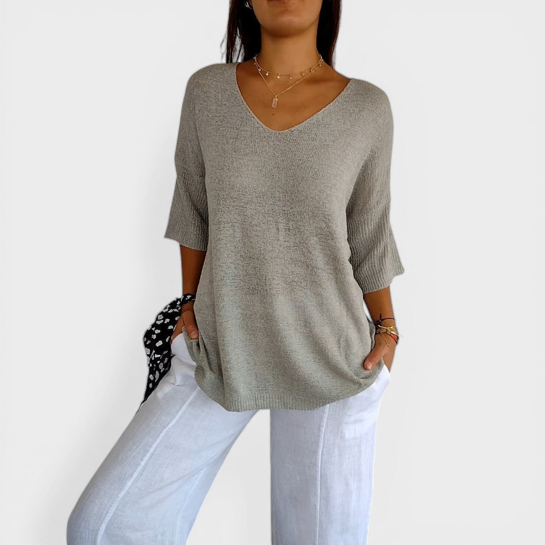 Rosa™ | Top De Punto Liso Con Cuello En V