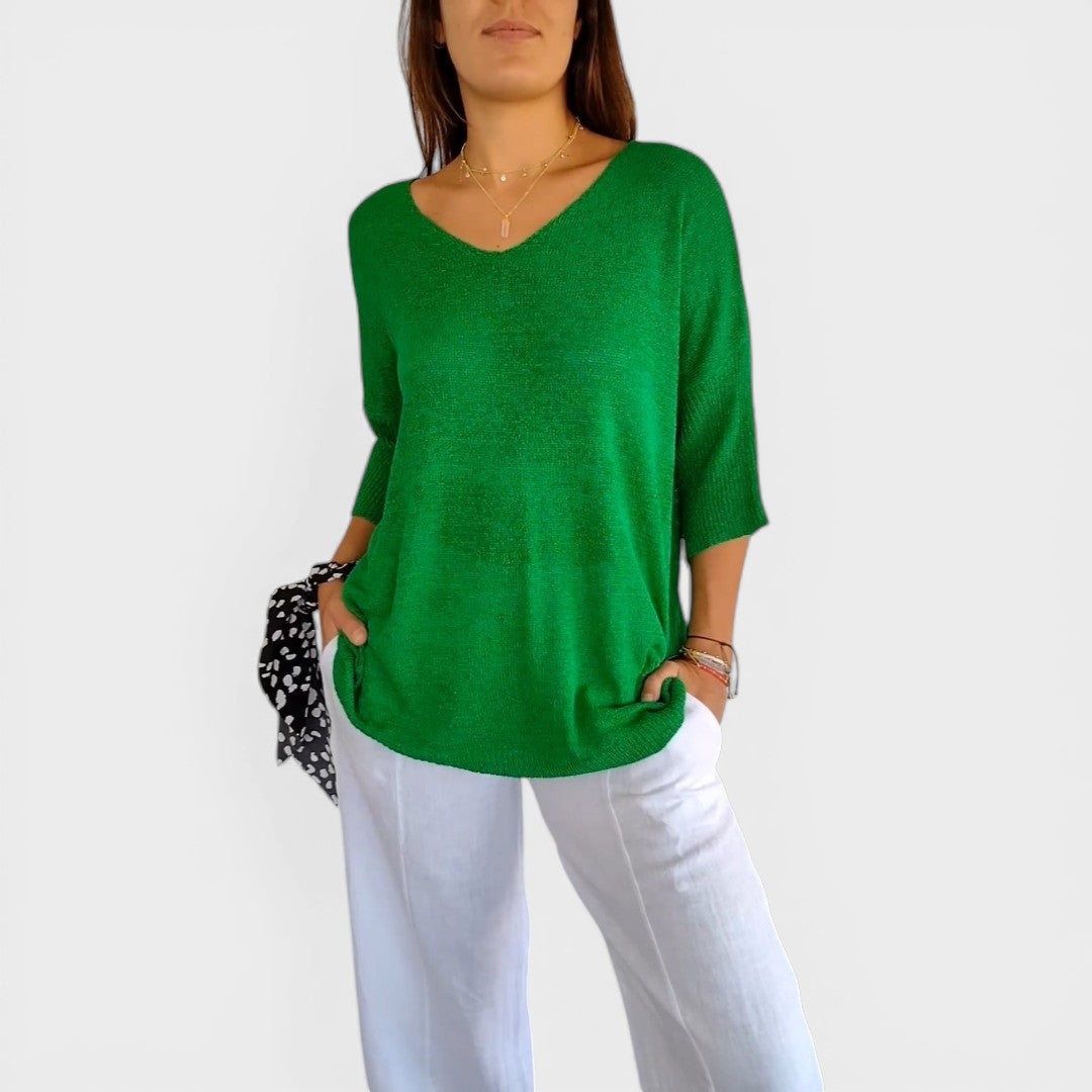 Rosa™ | Top De Punto Liso Con Cuello En V