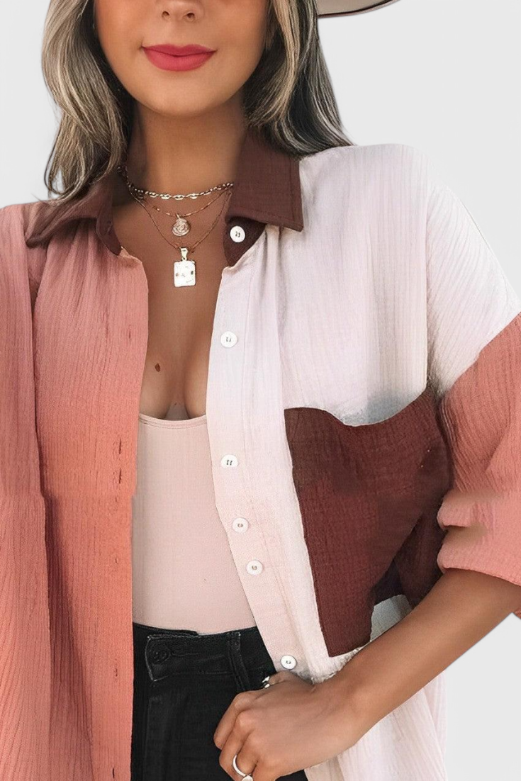 Blusa Juniper de Botones con Color Block