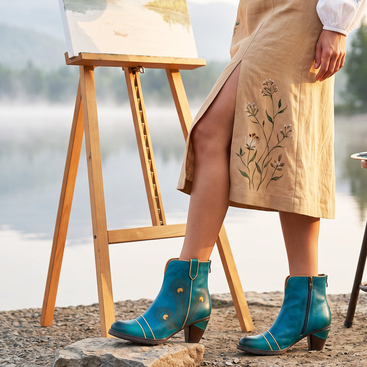 Berta — Botines con Diseño de Pavo Real