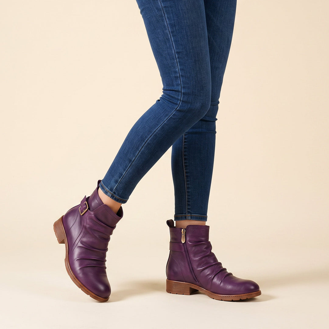 Elsa — Botines Morados con Fruncidos
