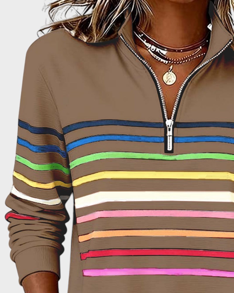 Raquel™ | Sudadera de rayas con media cremallera