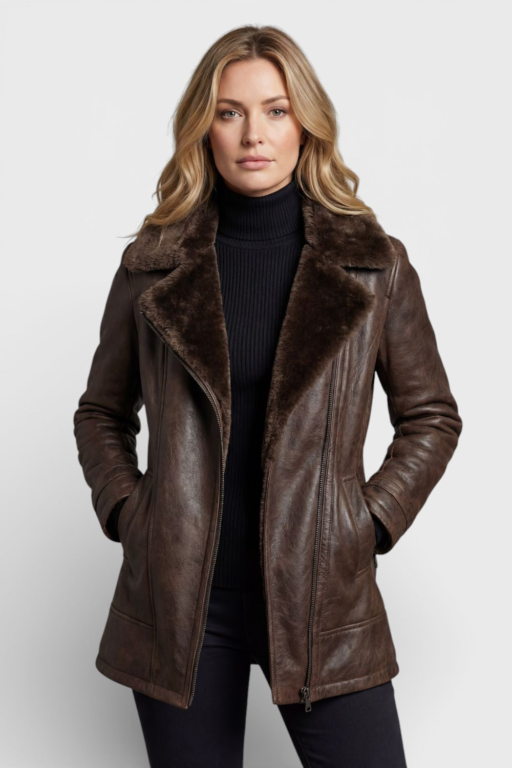 Victoria™ | Chaqueta de cuero forrada de borrego