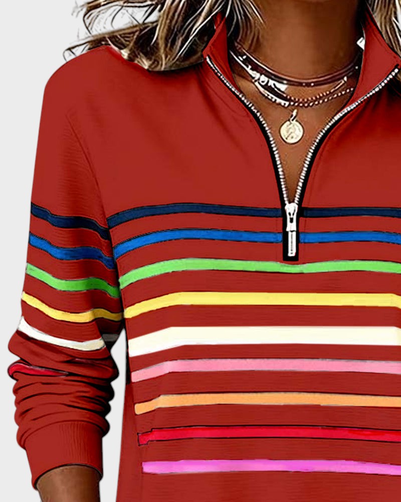 Raquel™ | Sudadera de rayas con media cremallera