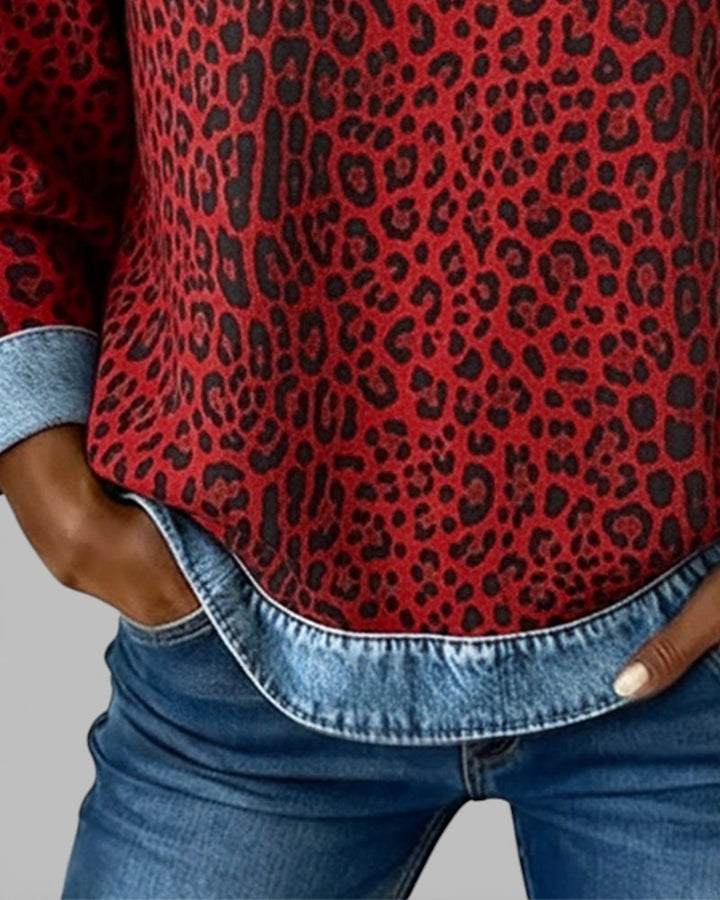 Marta™ | Sudadera denim con estampado leopardo