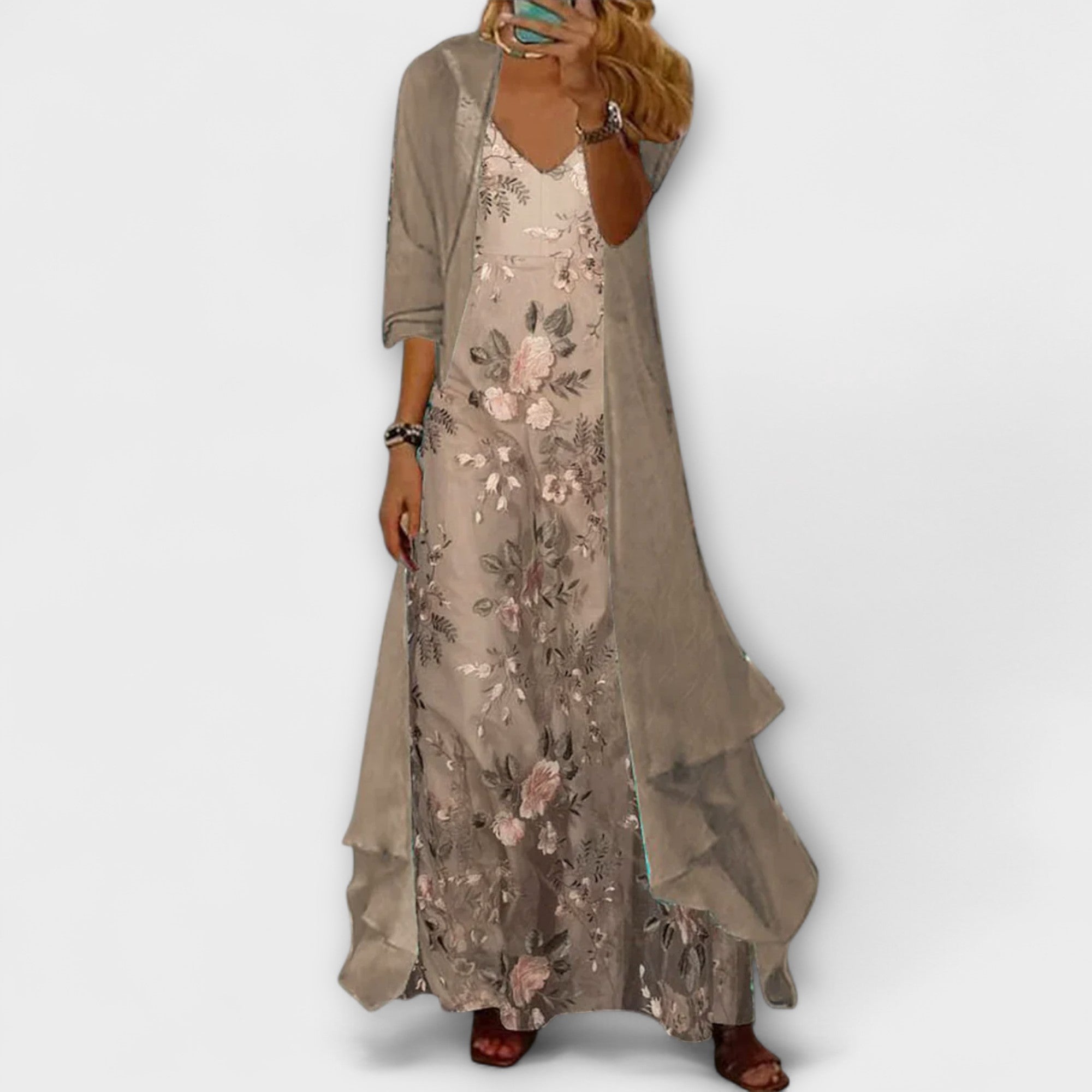 Caroline | Elegante Conjunto de Dos Piezas con Vestido Maxi