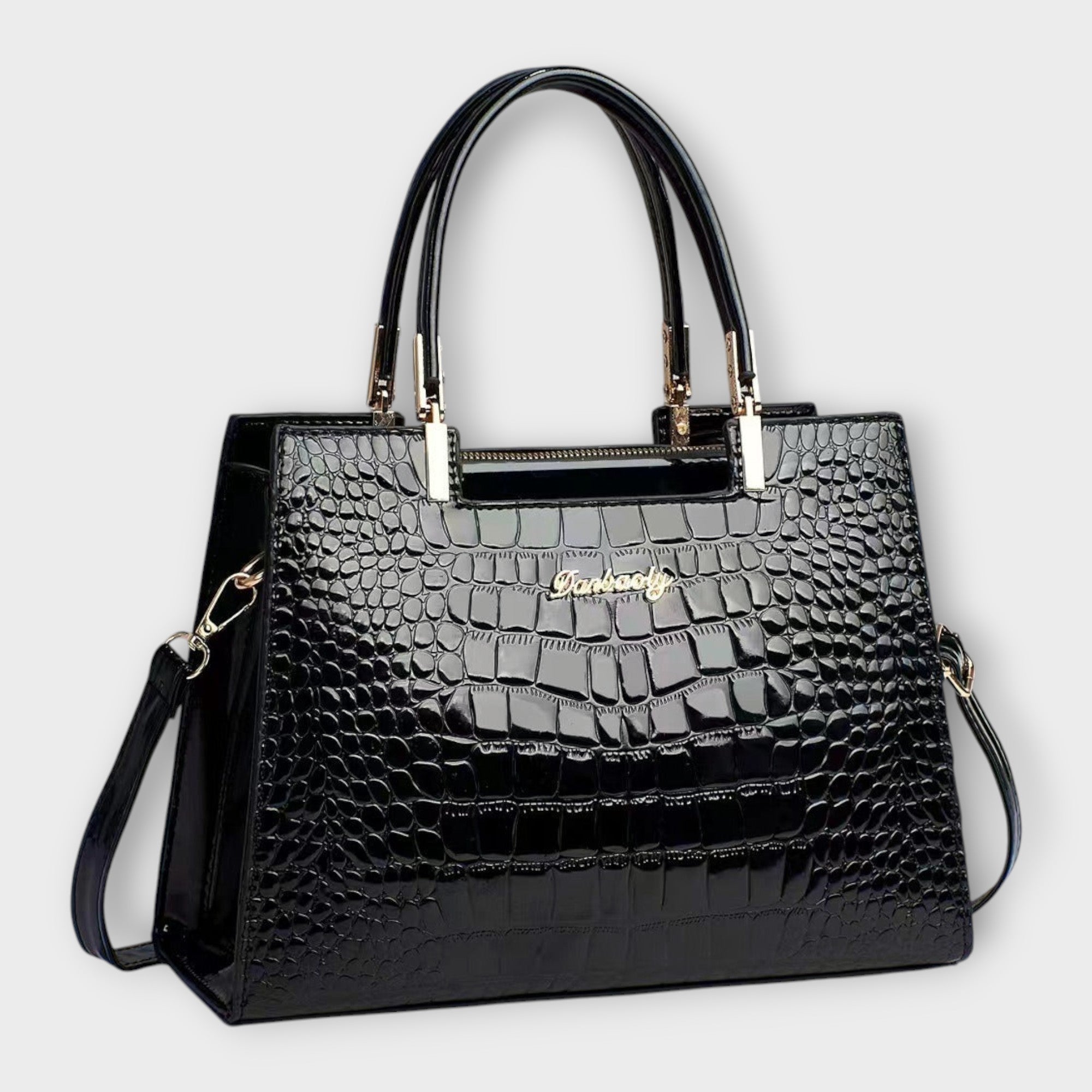 Emilie | Bolso de mano de cuero de cocodrilo brillante