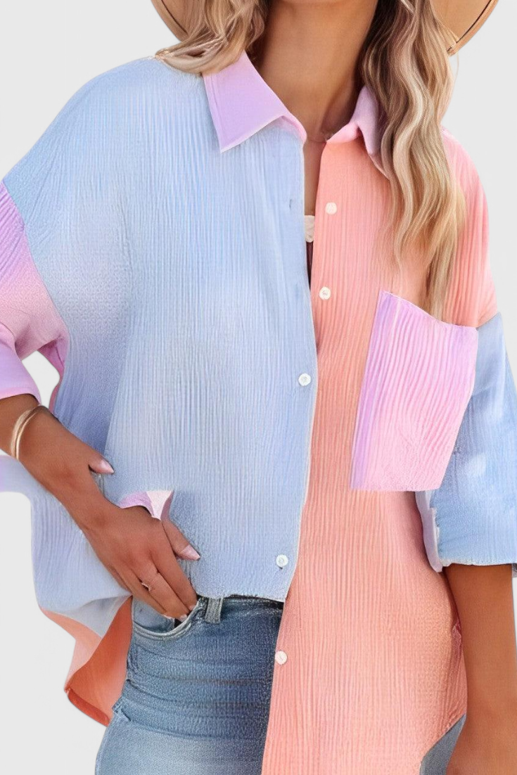 Blusa Juniper de Botones con Color Block