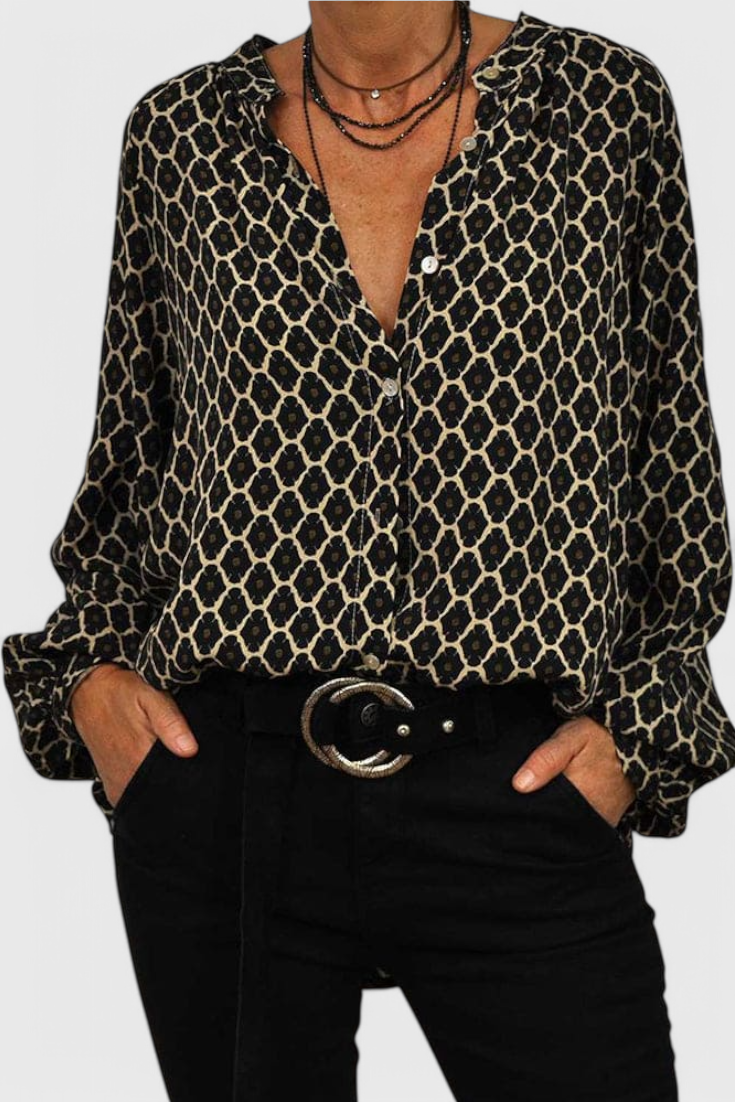 Blusa Jemima con Botones y Estampado Geométrico