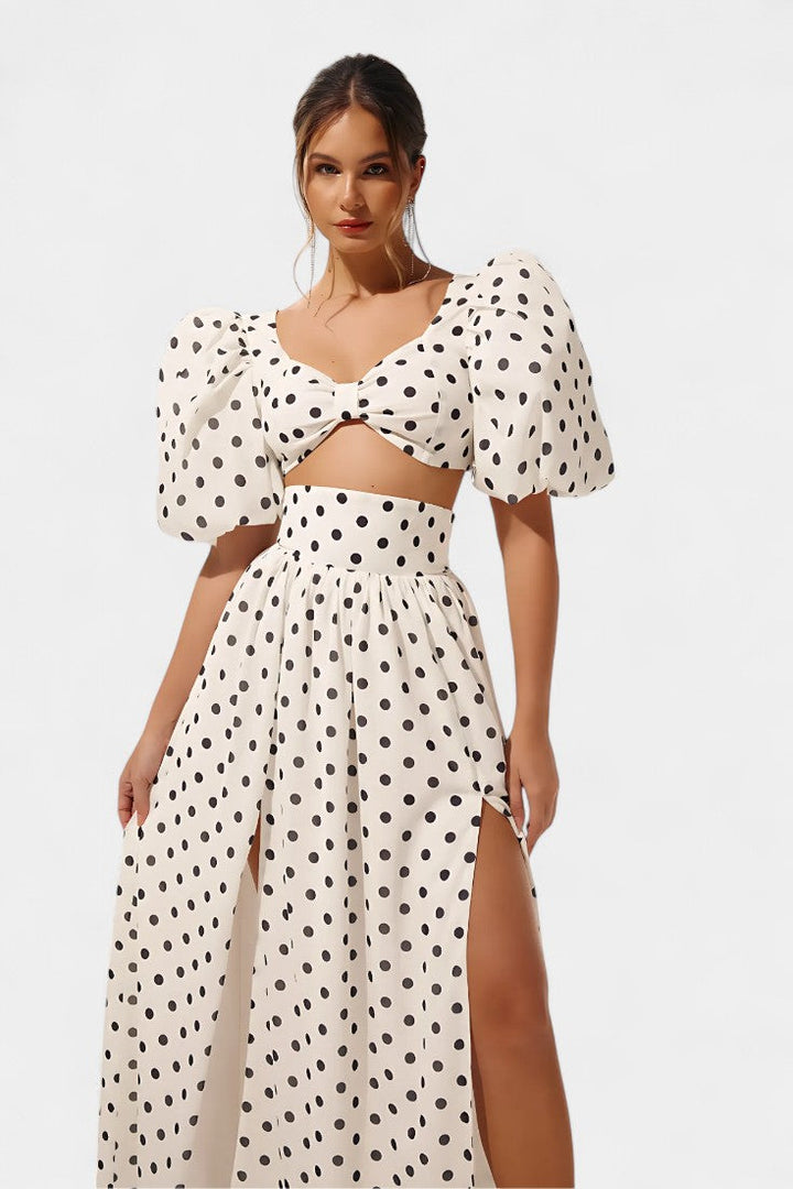 Sherine Conjunto de Falda con Mangas Abullonadas de Lunares