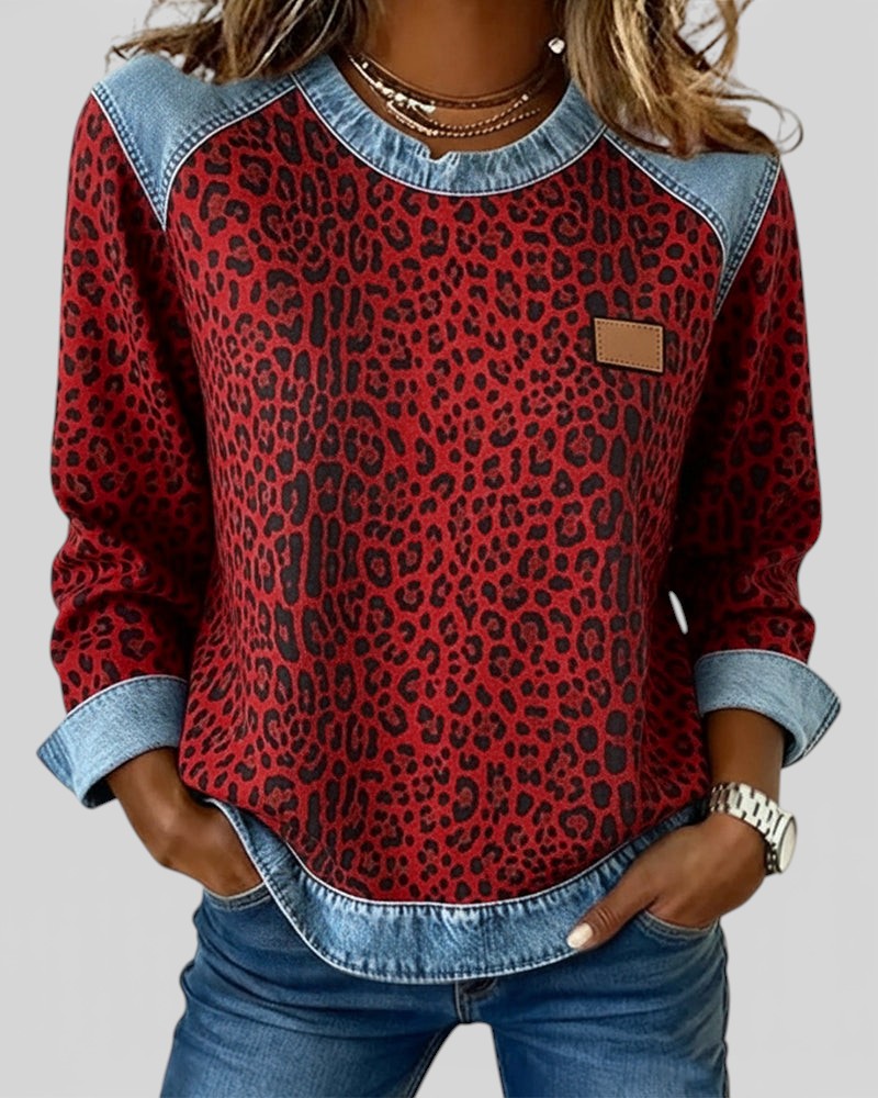 Marta™ | Sudadera denim con estampado leopardo