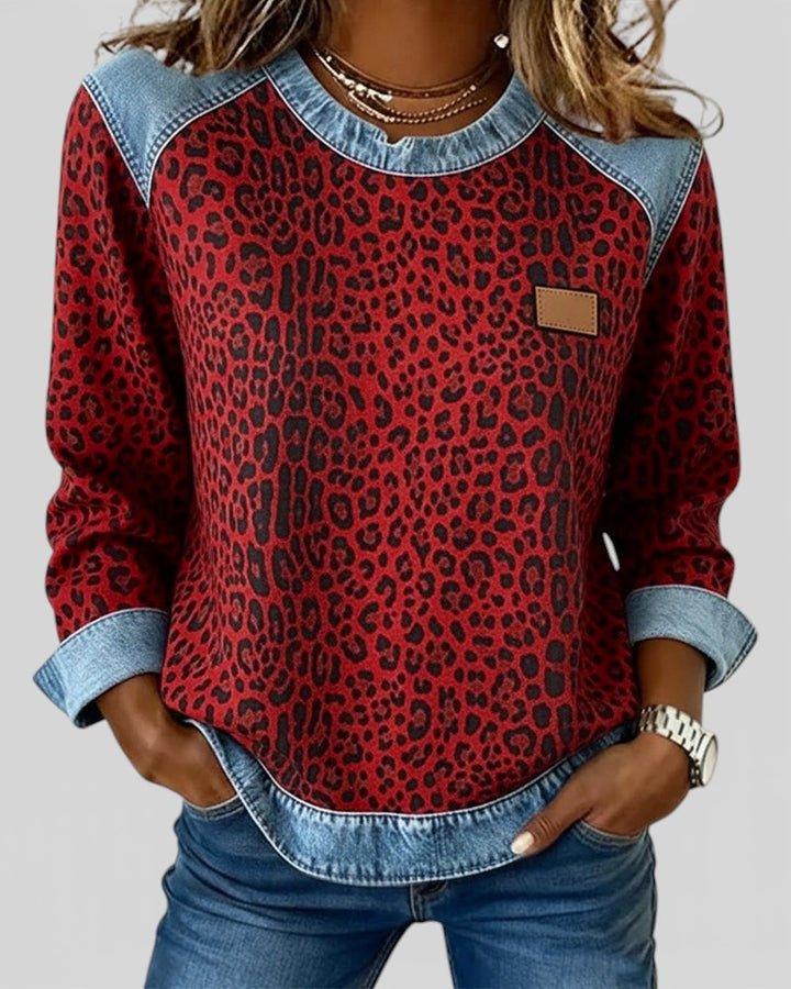 Marta™ | Sudadera denim con estampado leopardo