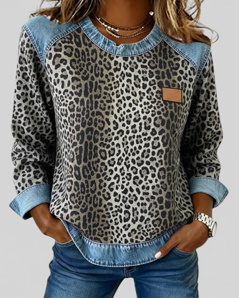 Marta™ | Sudadera denim con estampado leopardo