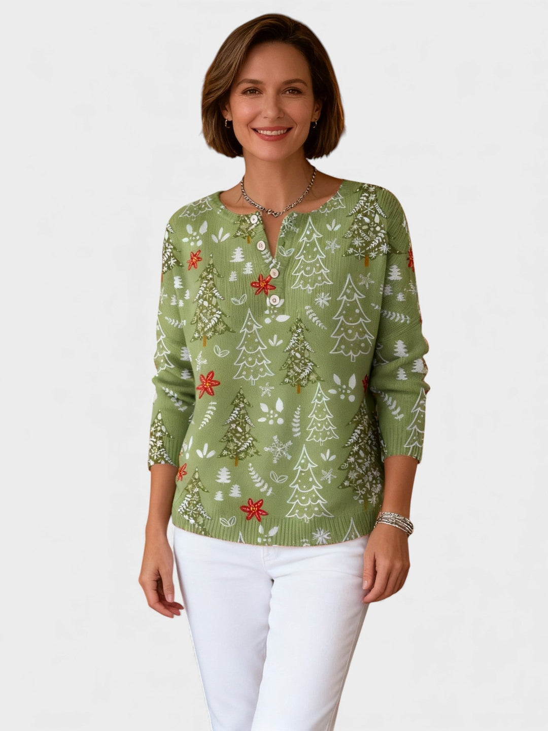 Sofía™ | Suéter navideño con botones decorativos