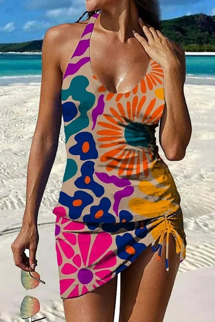 Fiesta – Tankini gráfico floral con short, efecto vientre plano