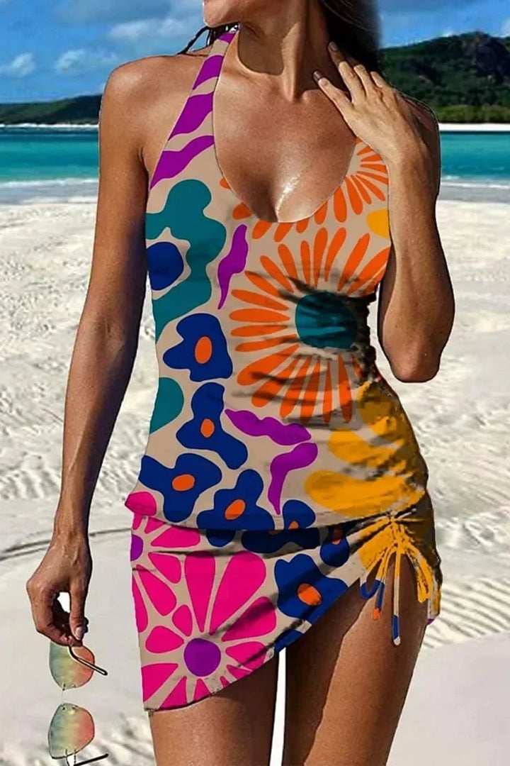 Fiesta – Tankini gráfico floral con short, efecto vientre plano