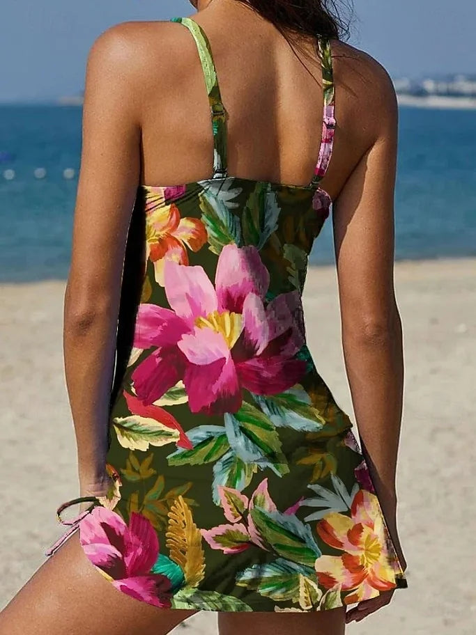 Fiesta – Tankini gráfico floral con short, efecto vientre plano