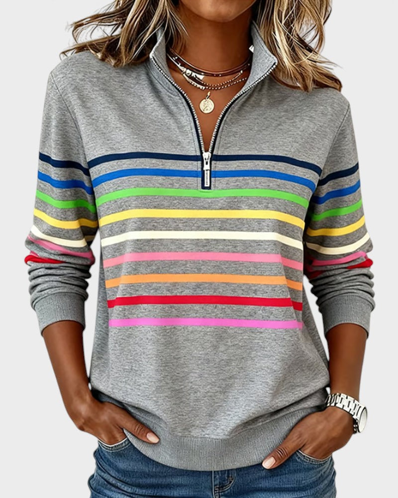 Raquel™ | Sudadera de rayas con media cremallera