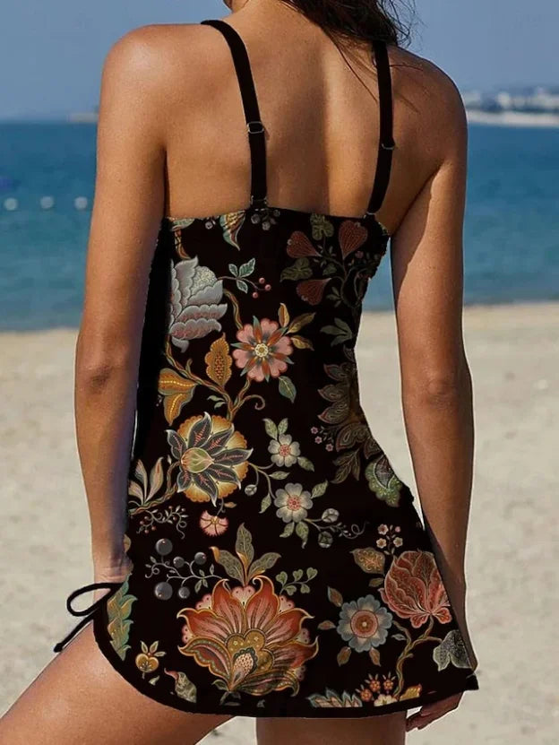 Fiesta – Tankini gráfico floral con short, efecto vientre plano